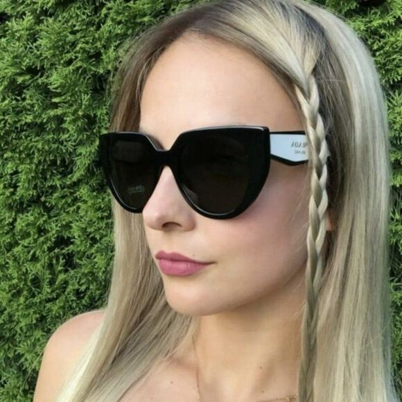 NEW Prada PR14WS 09Q-5S0 Black Talc Gray Cat Eye Oversized Women Sunglasses - Picture 8 of 13